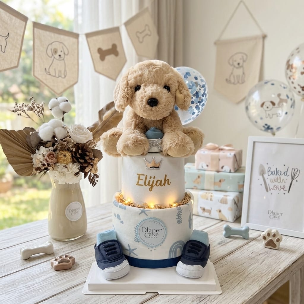 (NEW 2026) Personalised Little Golden Paws Diaper Cake