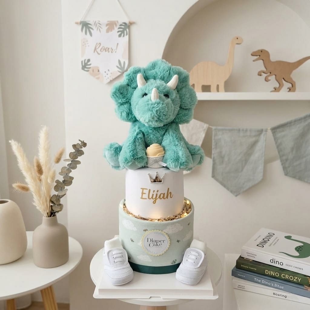 (NEW 2026) Personalised Little Sage Dino Diaper Cake