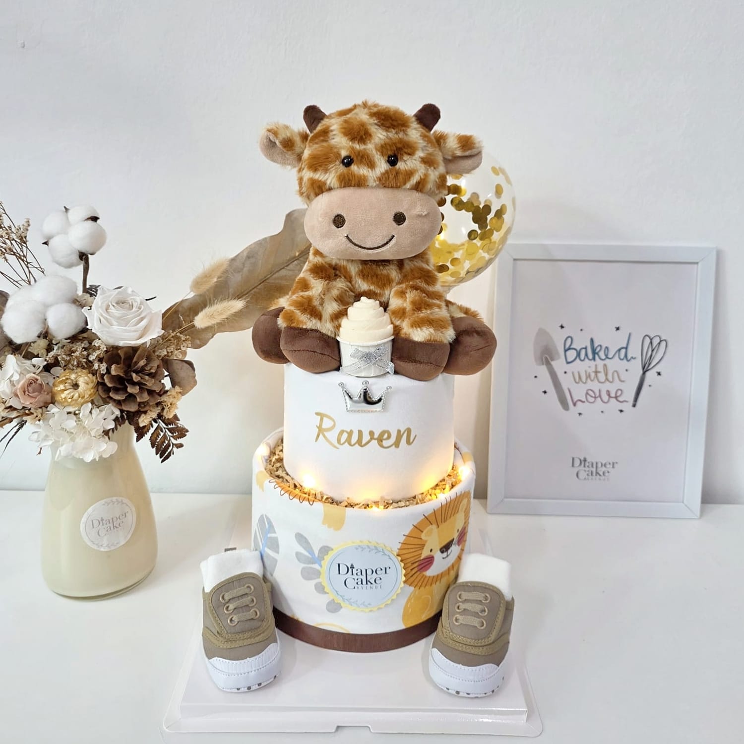 (NEW 2026) Personalised Little Spotty Giraffe Diaper Cake