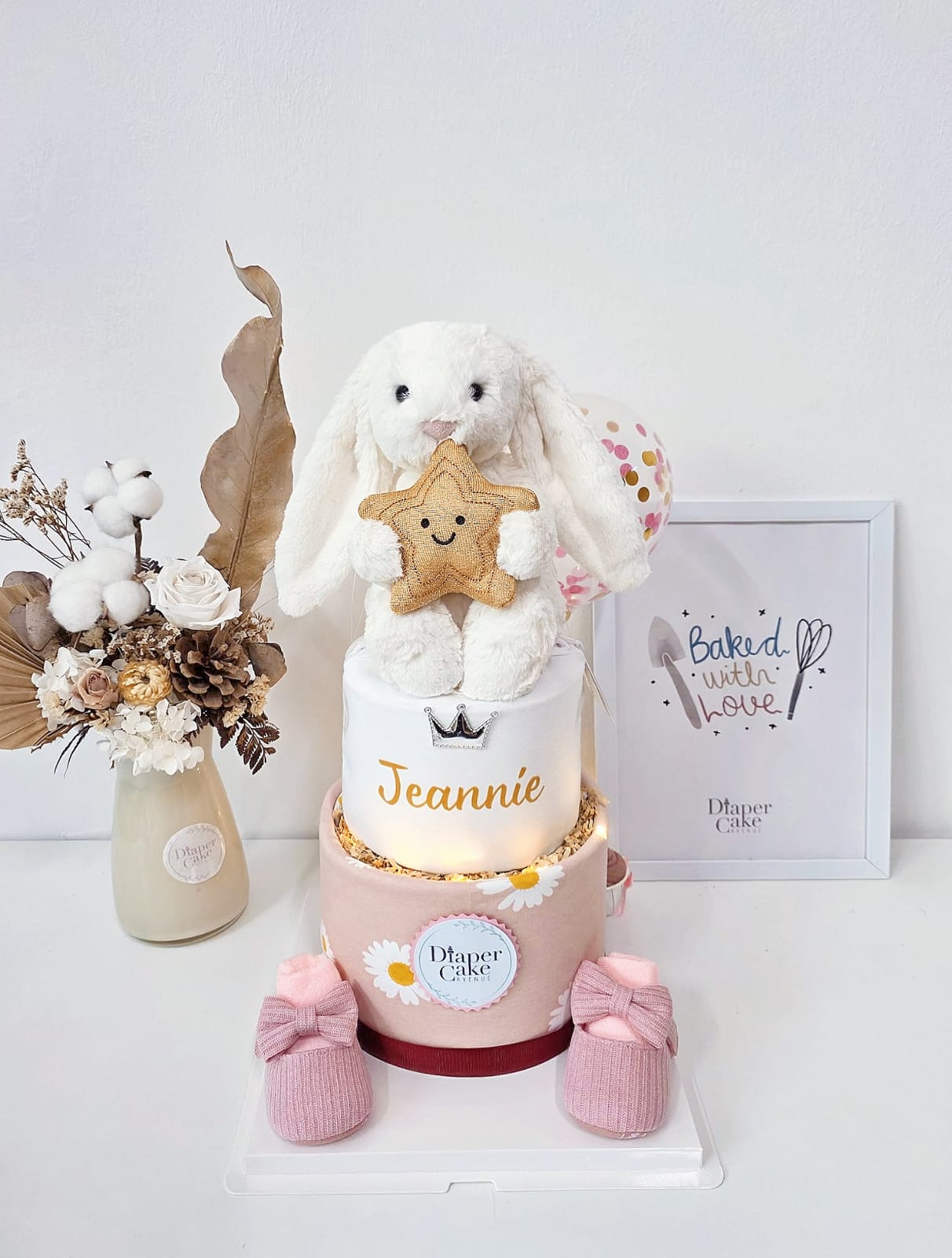 (NEW 2026) Jellycat Cream Bunny with Star Diaper Cake
