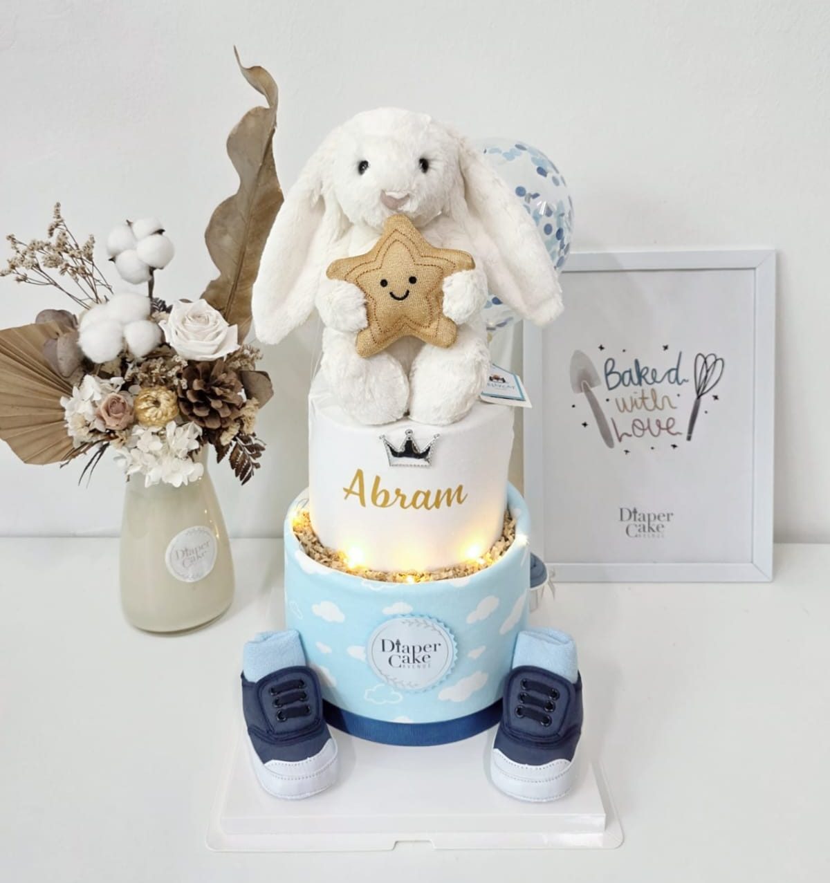 (NEW 2026) Jellycat Cream Bunny with Star Diaper Cake